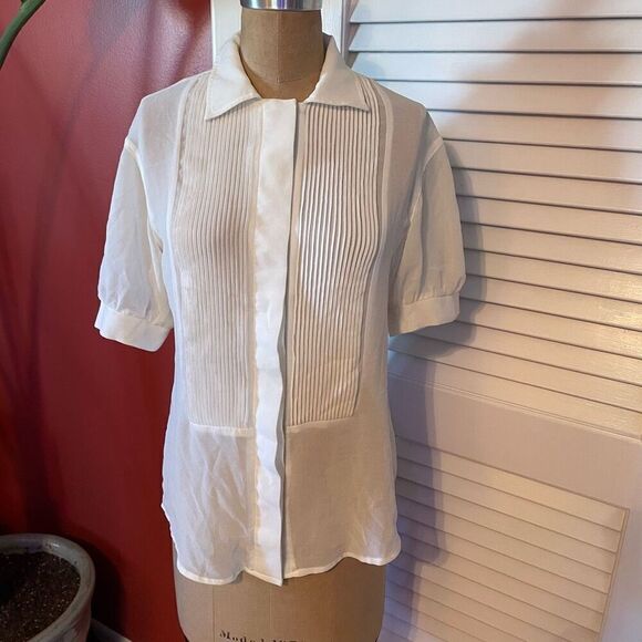 MYSTREE | short sleeve button up collar white blouse S - Picture 1 of 7